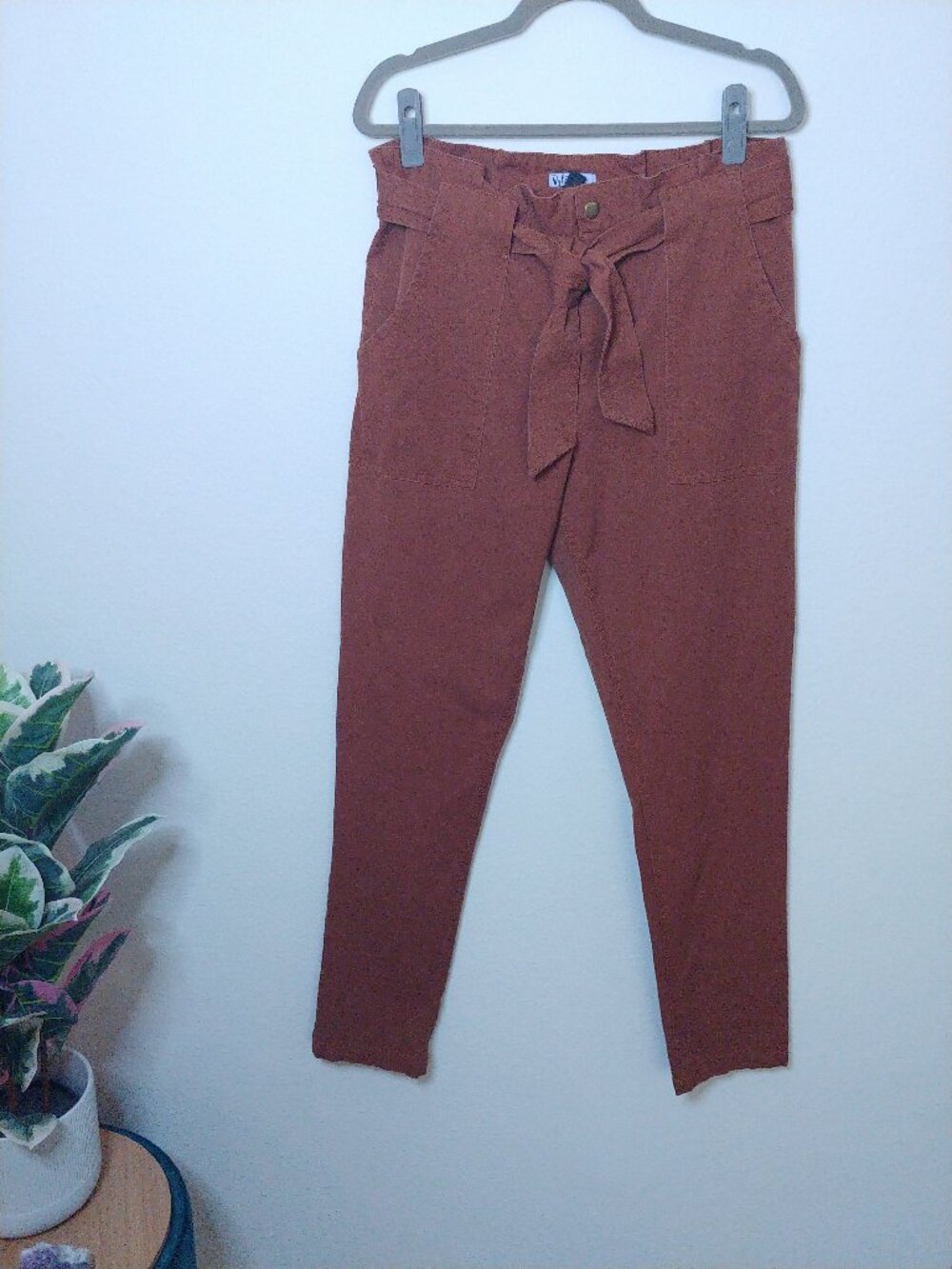 Vylette Burnt Orange Paper Bag Waist Skinny Pants